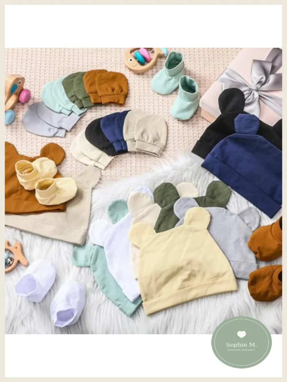 Newborn Baby Socks Hats Mittens Set Cotton Beanie Mitten 0-6 Month